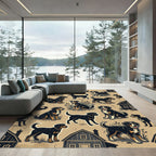 Farmhouse Black Dog Tan Meadow Illustration Rug
