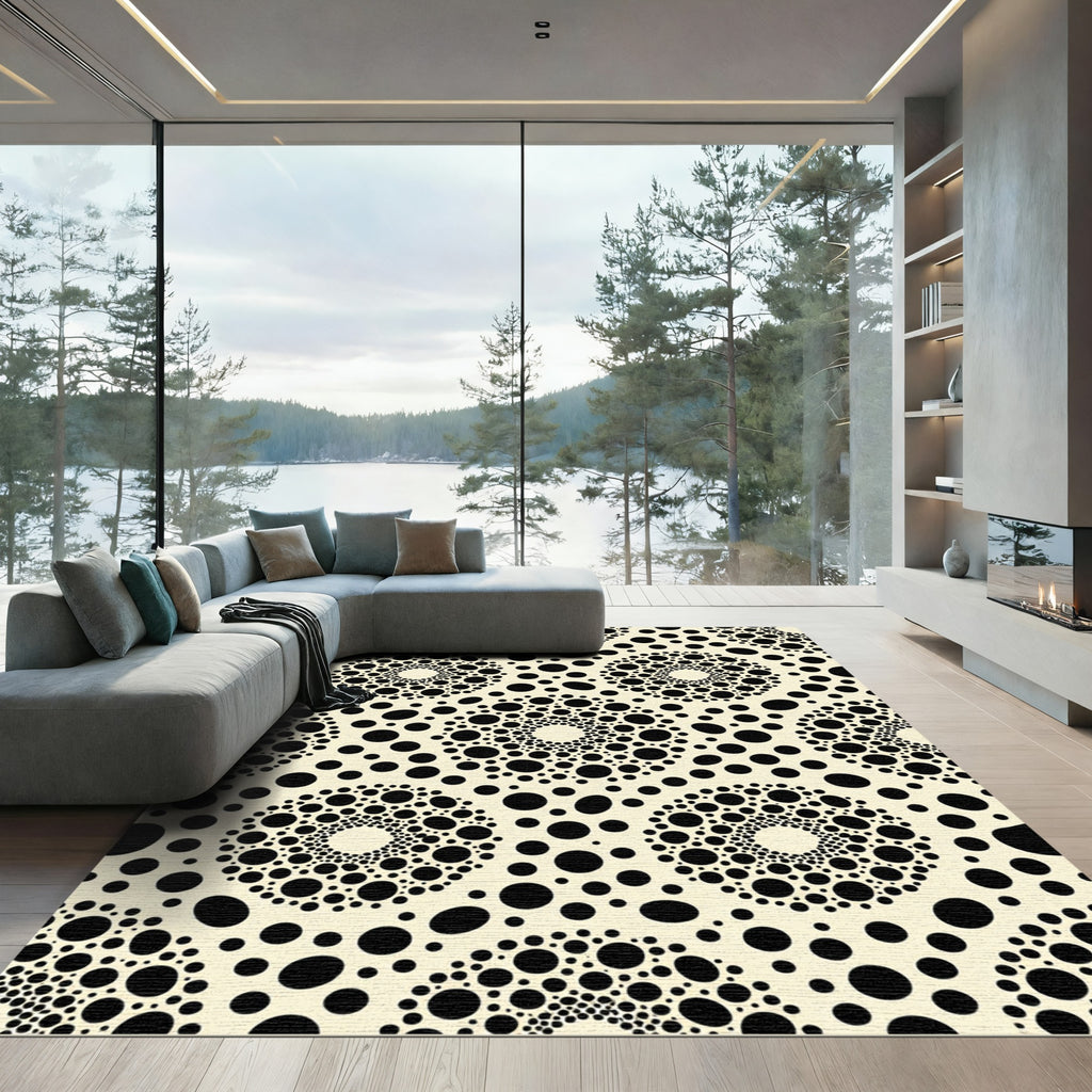 Monochrome Dot Mandala Geometric Rug