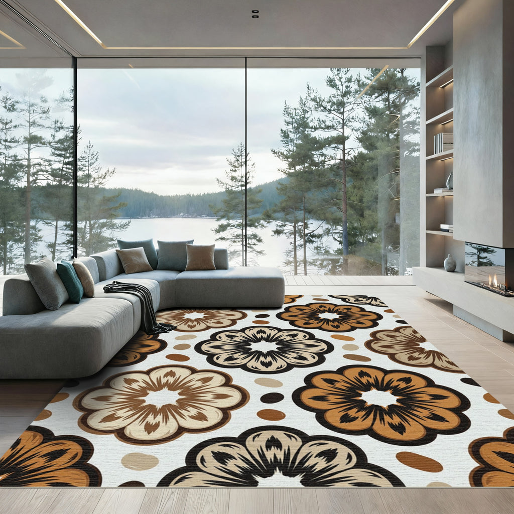 Earthy Coffee Bean Floral Medallion Rug