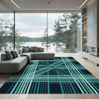 Deep Teal Geometric Intersecting Lines Rug