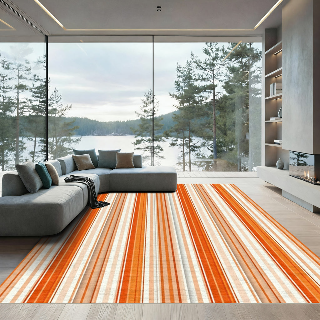 Warm Orange And Cream Striped Rug