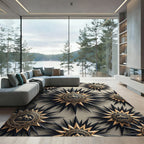 Celestial Gold and Black Starry Mountain Rug