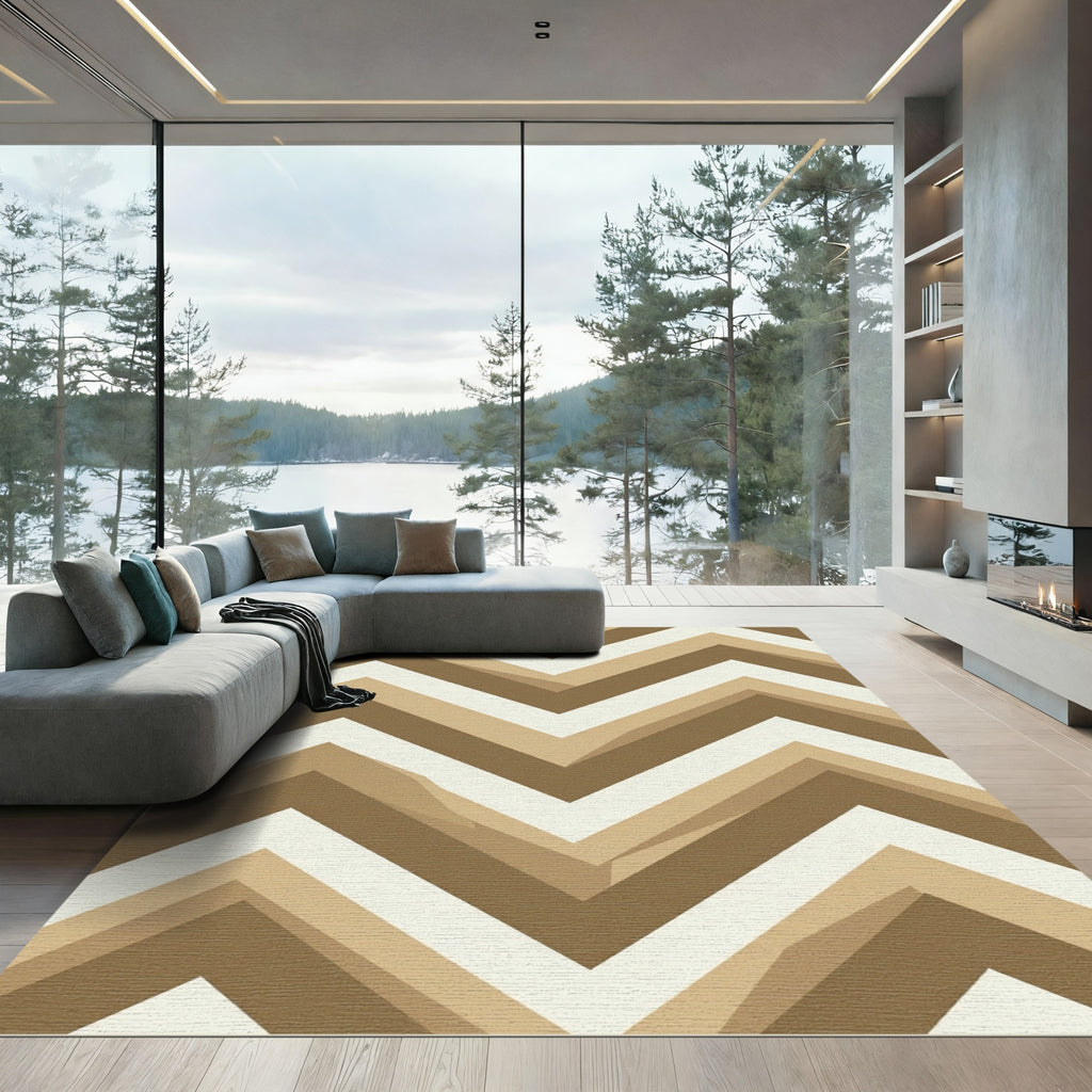 Modern Earthy Neutral Chevron Zigzag Rug