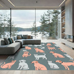 Playful Minimalist Cats and Dogs Illustration Rug