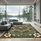 Vintage Sage Floral Medallion Scroll Rug