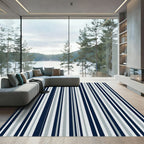 Minimalist Navy and Slate Striped Rectangle Rug