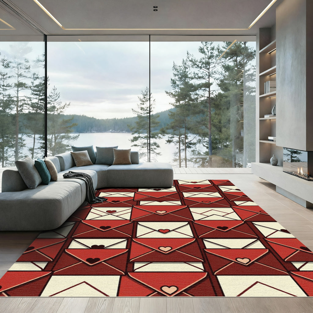 Romantic Crimson Envelope Love Letter Tile Rug