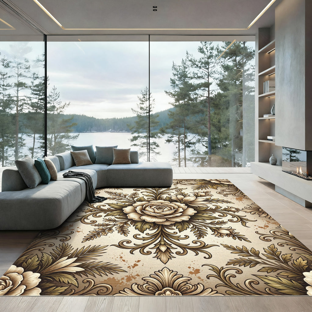 Antique Floral Swirl Scrollwork Rug