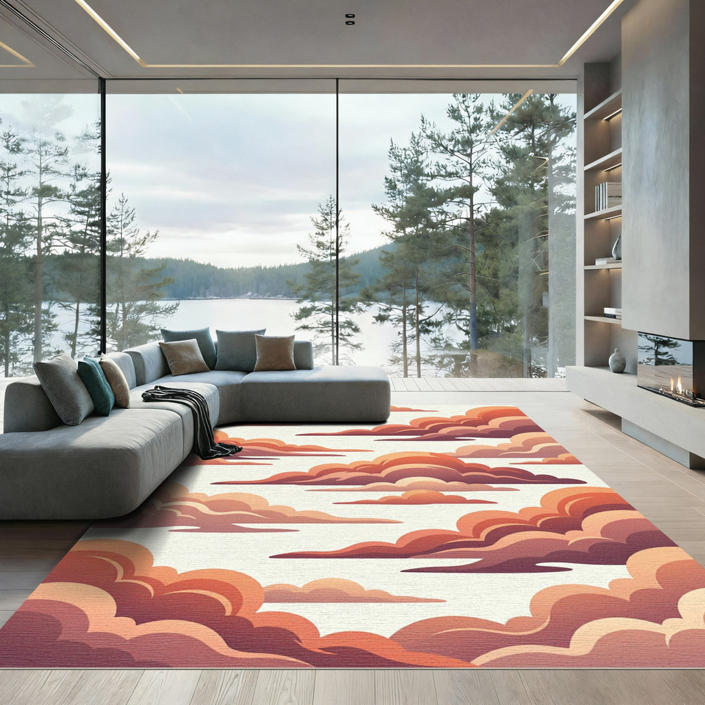 Terracotta Swirls Cumulus Clouds Rug