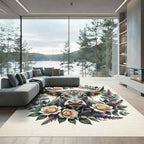Highland Cow Floral Botanical Wreath Rug