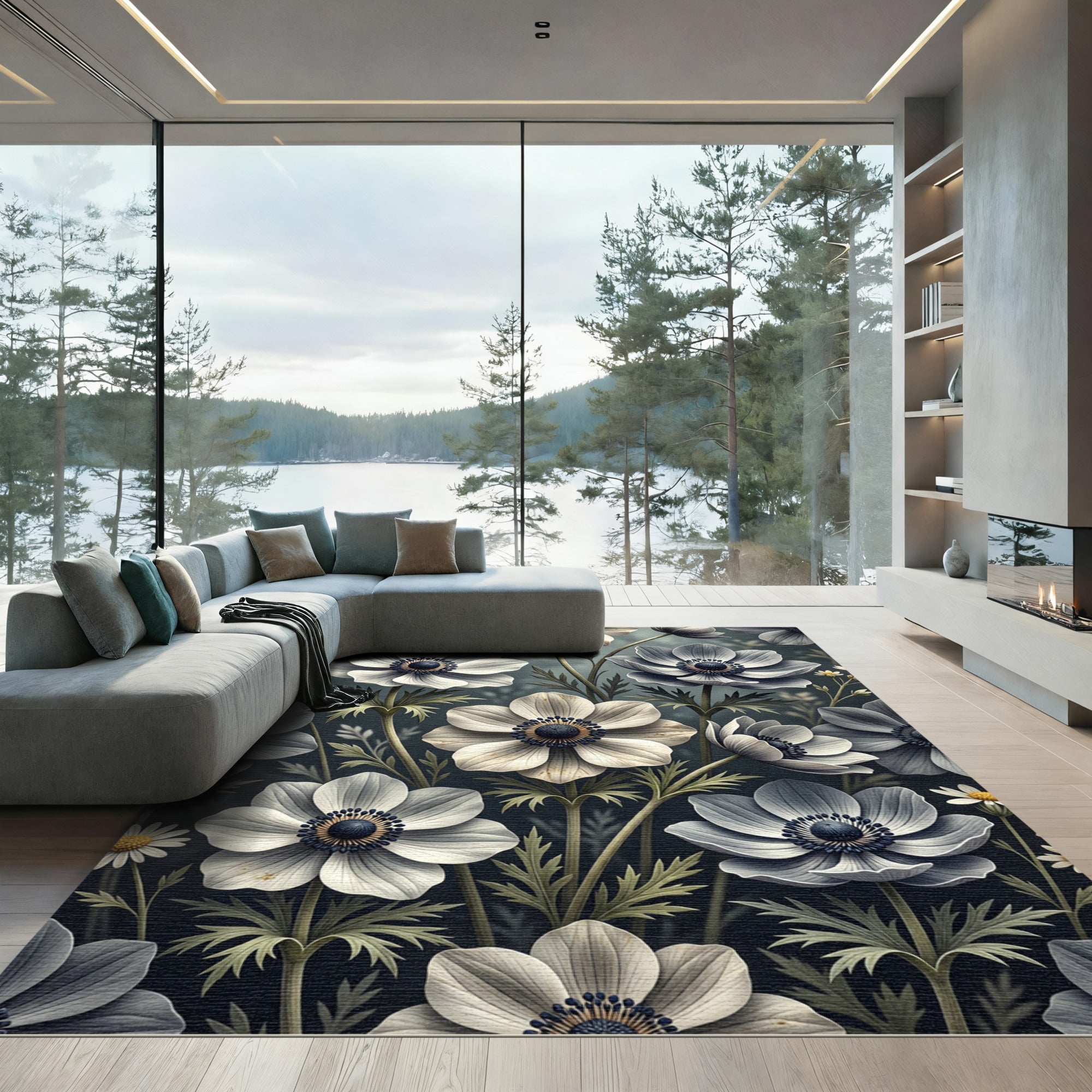 White Anemone Floral Meadow Rug