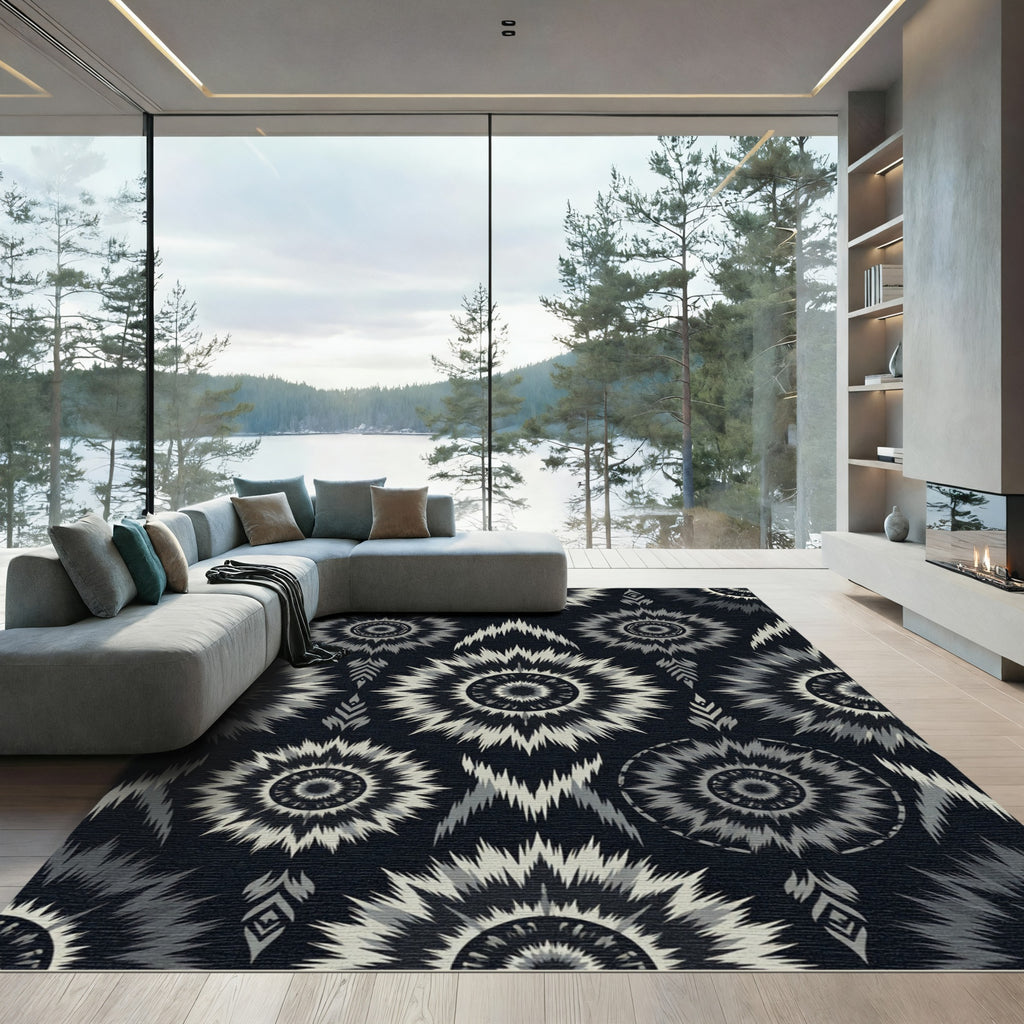 Dark Gray Starburst Medallion Rug