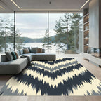 Charcoal and Cream Chevron Ikat Rug