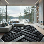 Dark Gray Herringbone Interlocking Stripes Rug