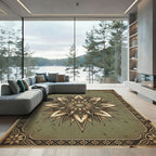 Ornate Sage Green Sunburst Medallion Rug