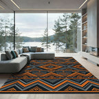Bold Orange and Charcoal Geometric Tribal Rug