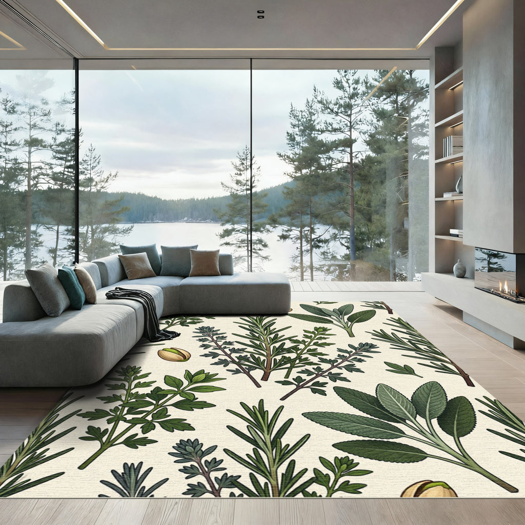 Herbaceous Sage and Rosemary Botanical Art Rug