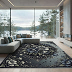 Dark Blue Gray Floral Medallion Rug