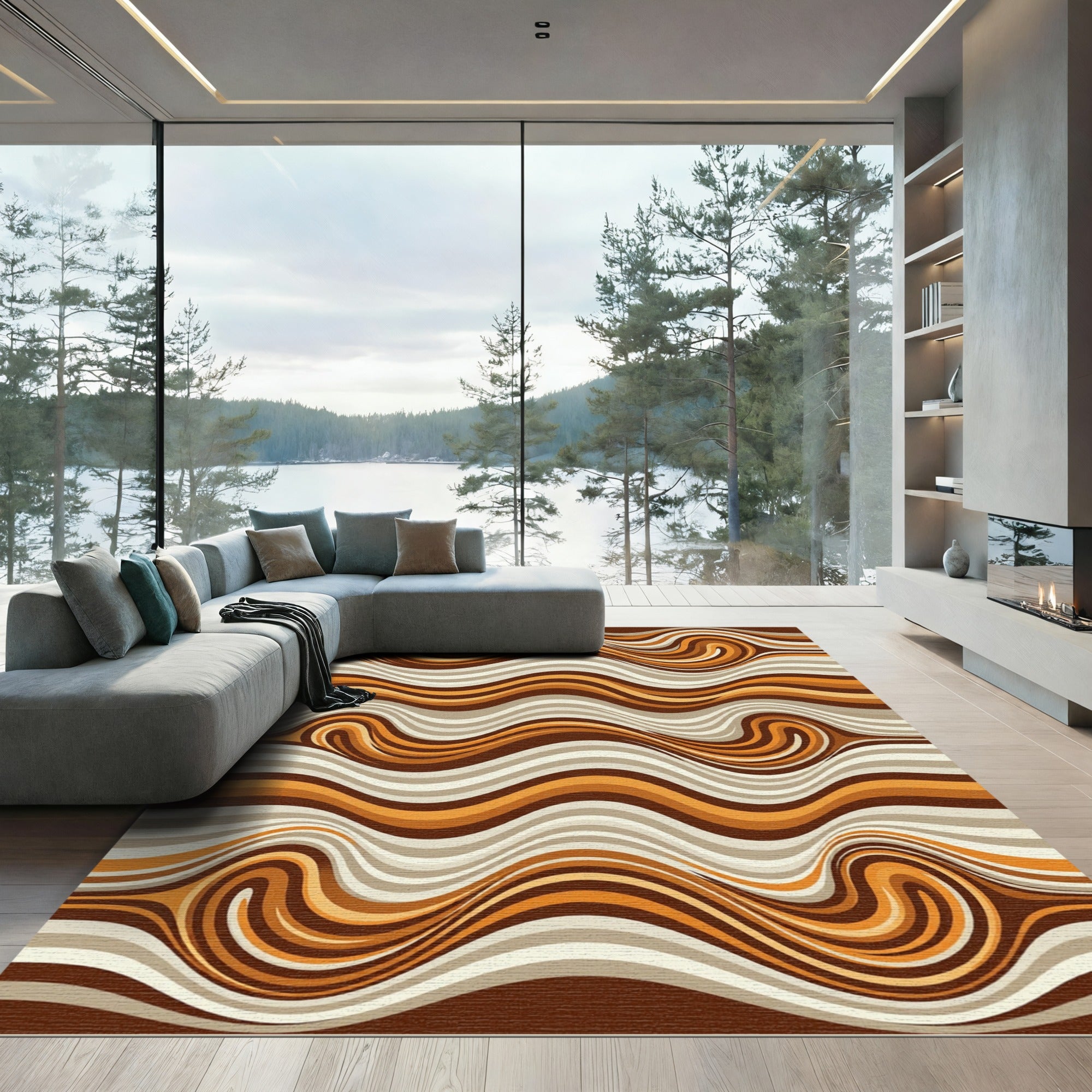 Retro Warm Earth Swirl Stripe Rug