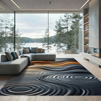 Earthy Golden Ripple Abstract Wave Rug