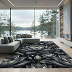 Dark Floral Garden Lotus Stars Rug