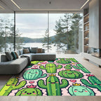 Cute Happy Cactus and Heart Illustration Rug