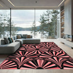 Art Deco Fan Coral Black Medallion Rug