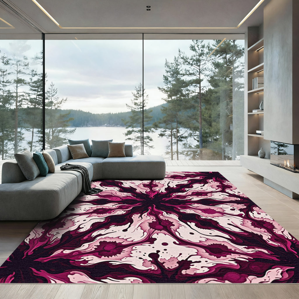 Crimson Abstract Swirl Flow Rug