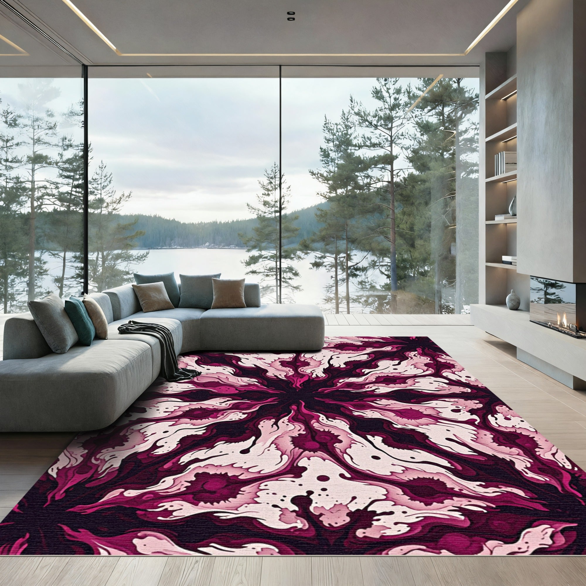 Crimson Abstract Swirl Flow Rug