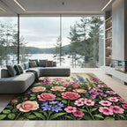 Vibrant Floral Garden Rose Patchwork Rug