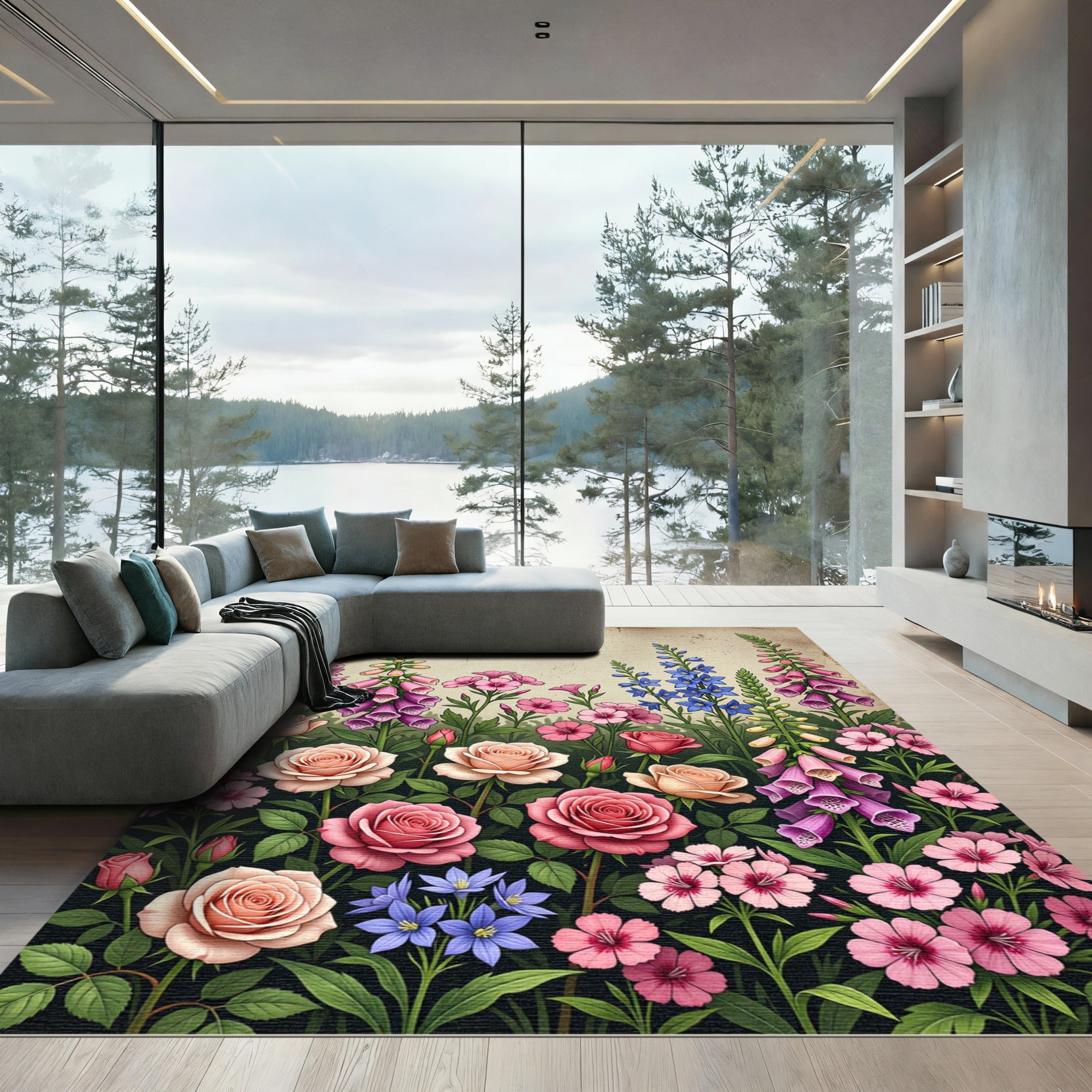 Vibrant Floral Garden Rose Patchwork Rug