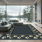Minimalist Charcoal Animal Paw Border Rug