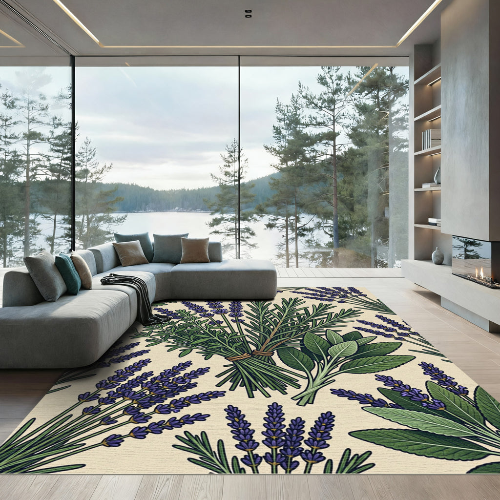 Lavender and Rosemary Botanical Garden Rug