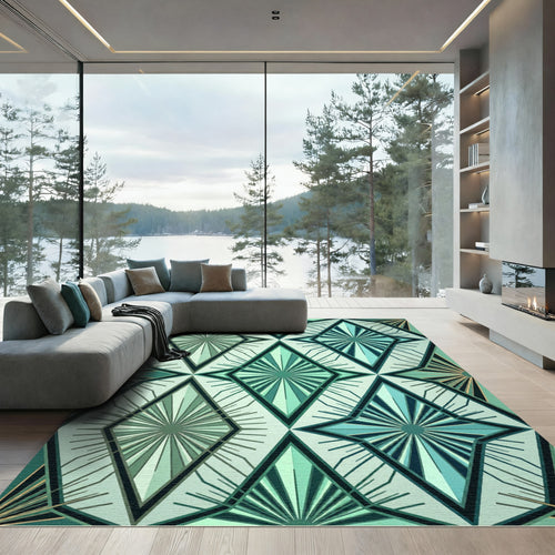 Art Deco Geometric Mint Diamond Lattice Rug
