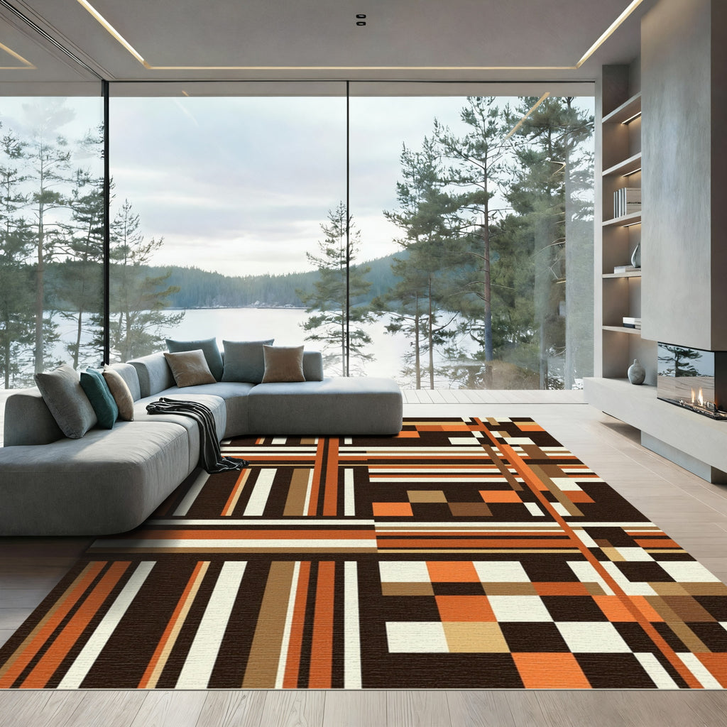 Earthy Geometric Block Striped Accent Rug