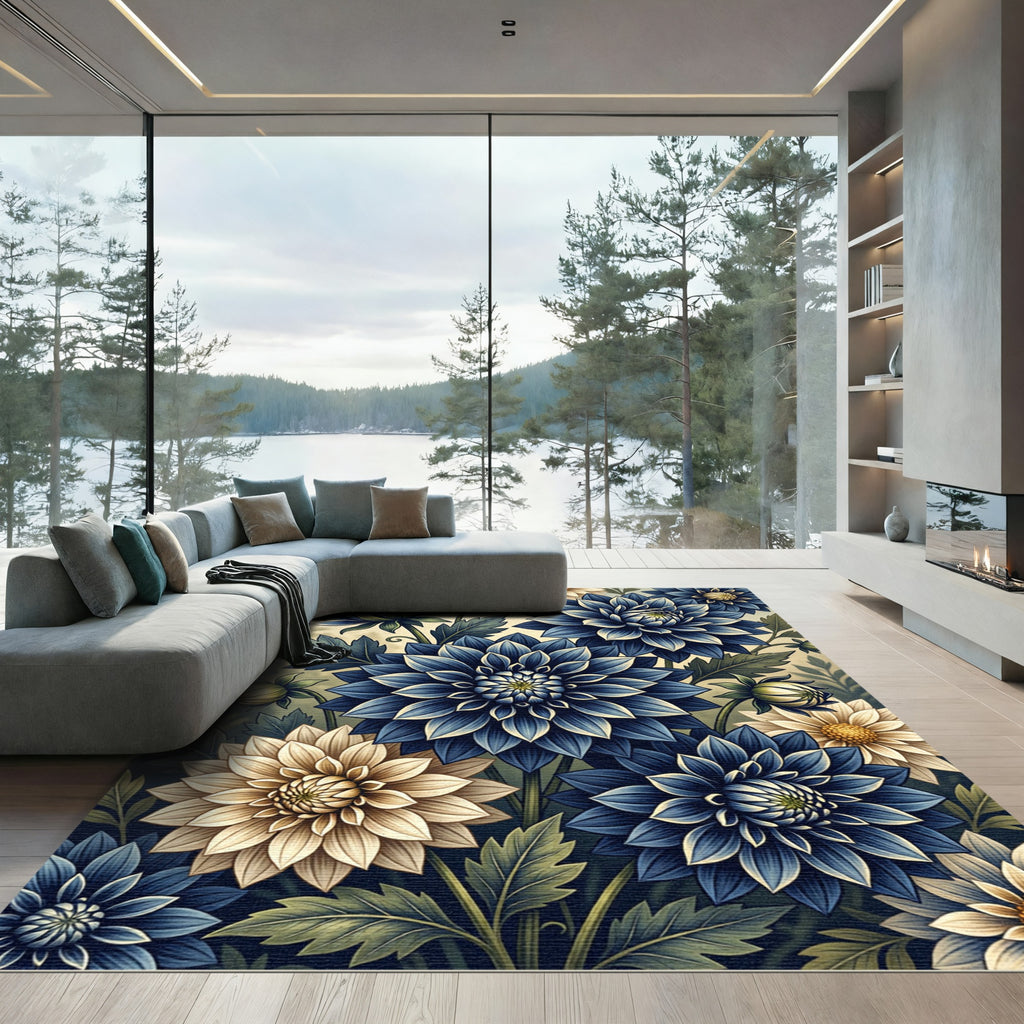 Midnight Dahlia Garden Botanical Floral Rug