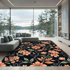 Elegant Peach Floral Swirl Damask Rug