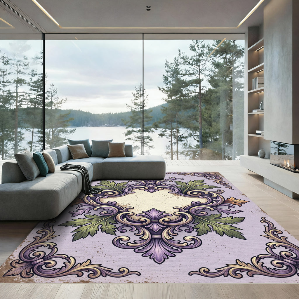 Ornate Lavender Acanthus Scroll Medallion Rug