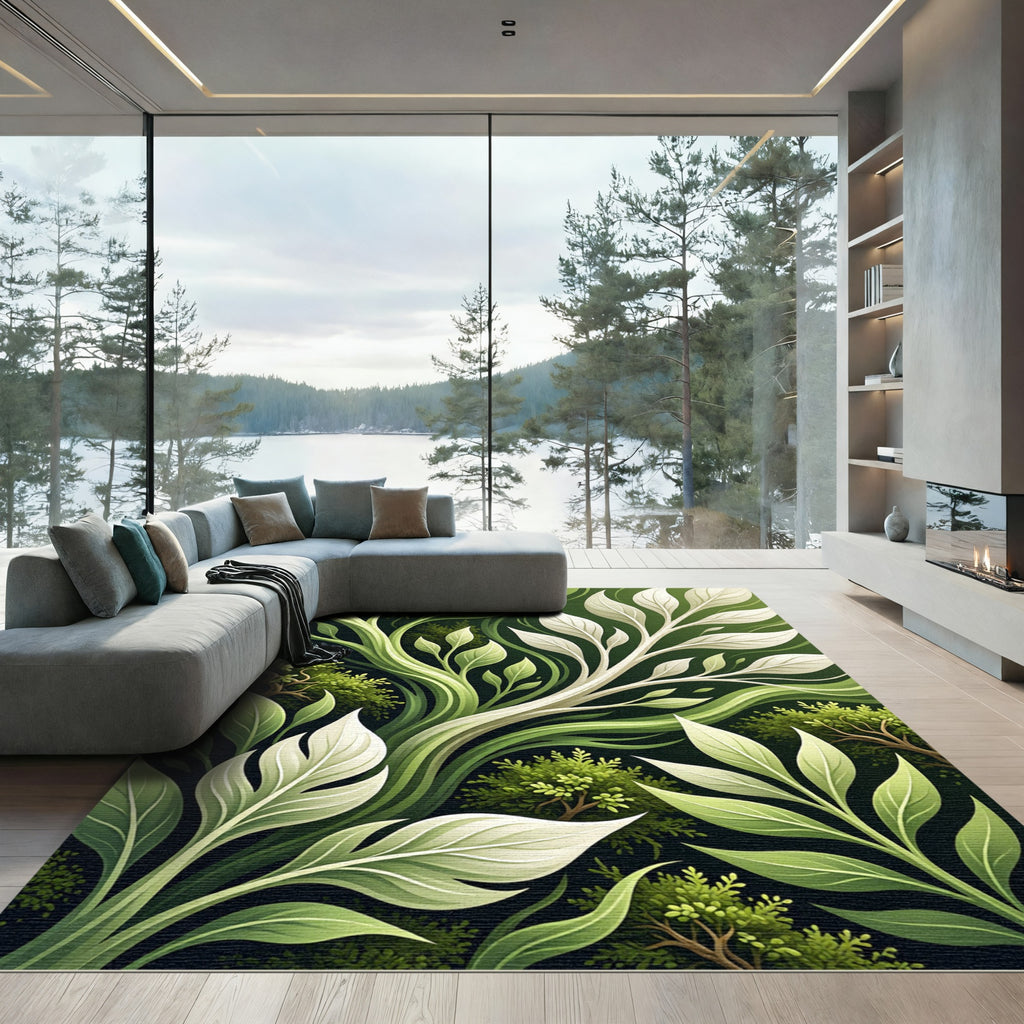 Lush Green Foliage Flowing Vine Rug