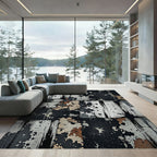 Distressed Monochrome Industrial Grunge Abstract Art Rug