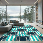 Teal White Striped Gazebo Collection Rug