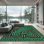 Luminous Emerald Greek Key Maze Rug