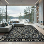 Classic Gray Paisley Floral Border Rug