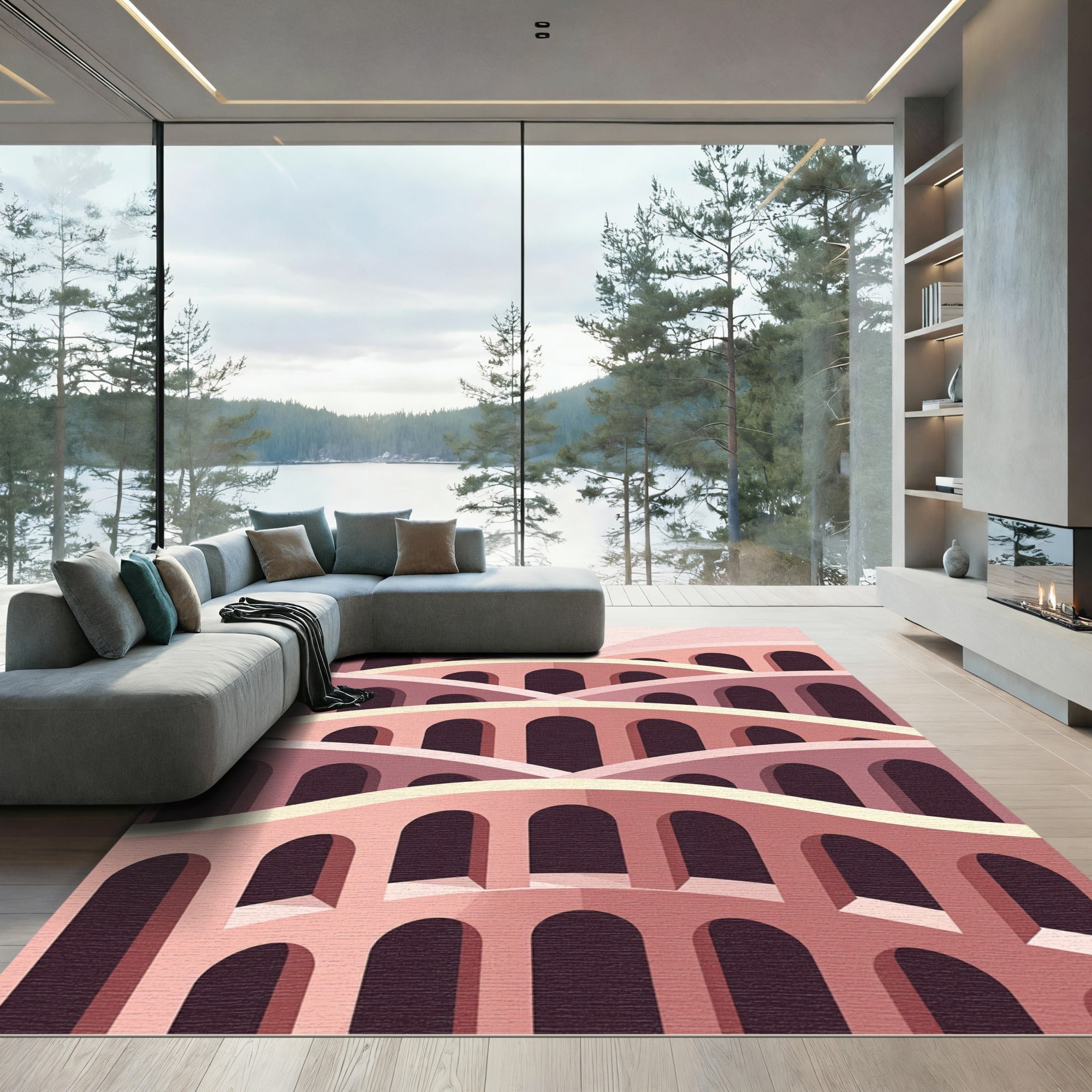 Pink Arches Layered Architectural Landscape Rug