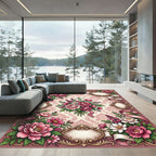 Vintage Pink Floral Damask Ribbon Frame Rug
