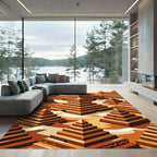 Isometric Terracotta Ziggurat Stepped Geometric Rug