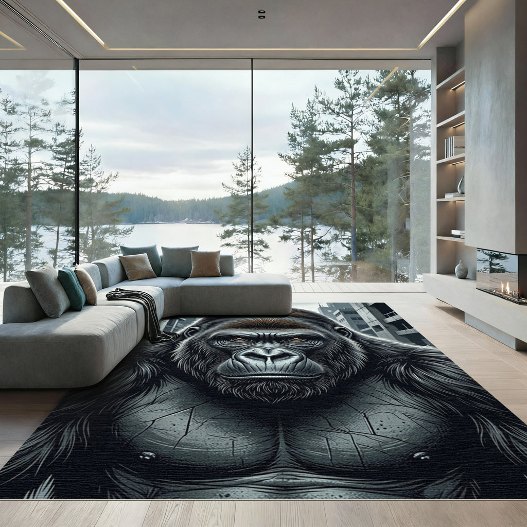 Intense Silverback Gorilla Cinematic Portrait Rug