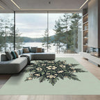 Sage Green Cream Floral Medallion Rug