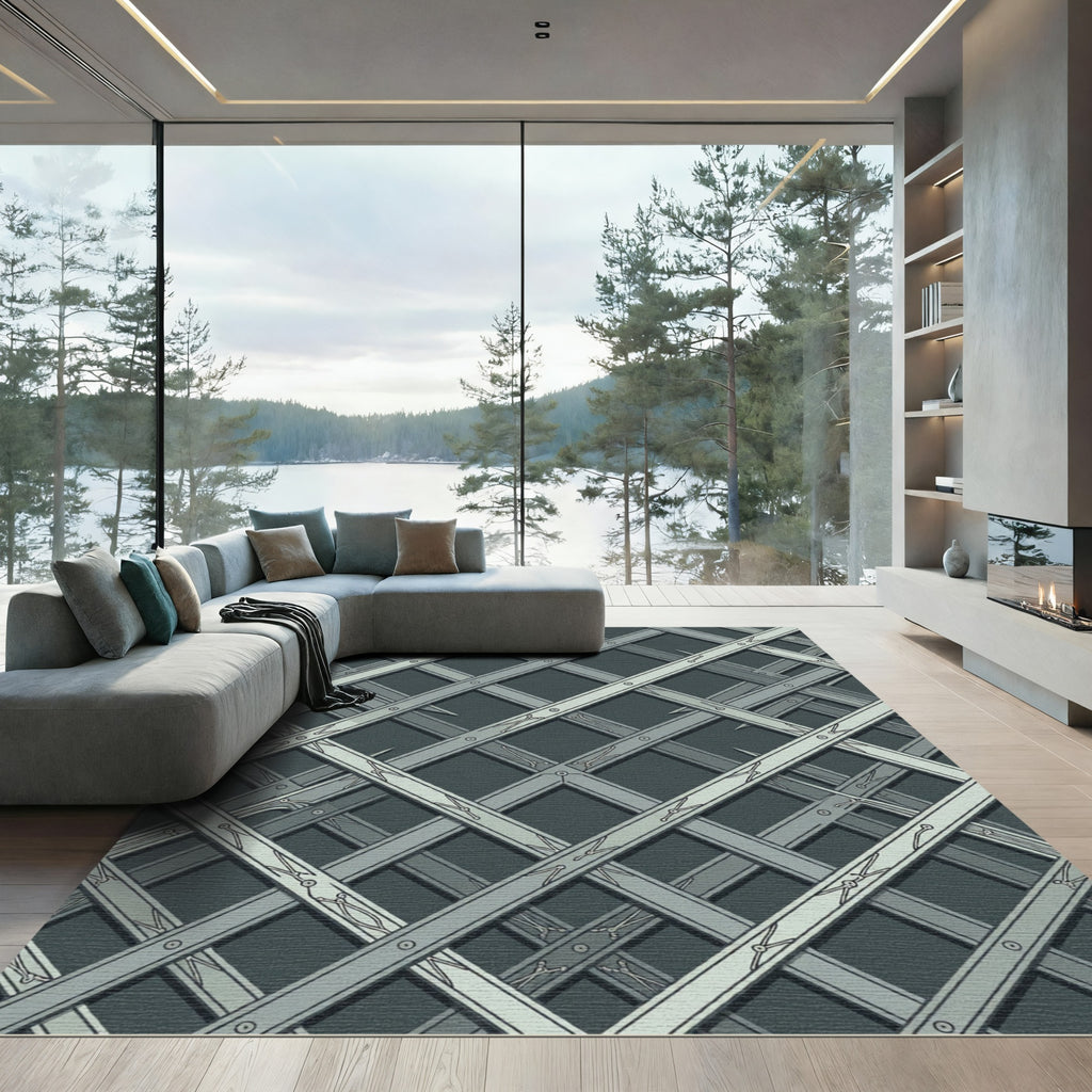 Gray Interlocking Lattice Structure Rug