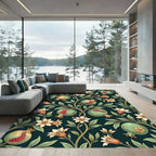 Deep Green Pomegranate Floral Vine Rug